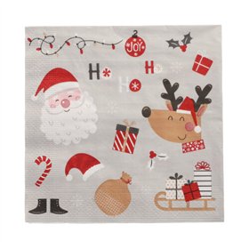 Servetten 3-laags 1/4 vouw 33cm x 33cm Vrolijk Kerstfeest - Horecavoordeel.com