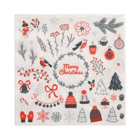Servetten 3-laags 1/4 vouw 33cm x 33cm Winter Symbols - Horecavoordeel.com