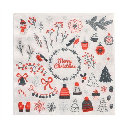 Servetten 3-laags 1/4 vouw 33cm x 33cm Winter Symbols - Horecavoordeel.com