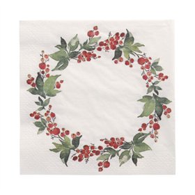 Servetten 3-laags 1/4 vouw 33cm x 33cm Holly Crown