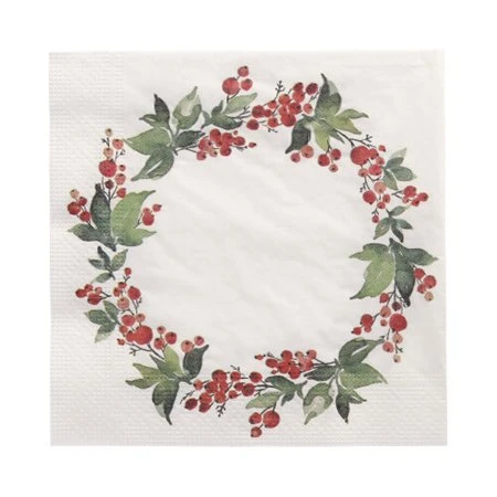 Servetten 3-laags 1/4 vouw 33cm x 33cm Holly Crown