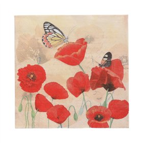 Servetten 3-laags 1/4 vouw 33cm x 33cm Poppy Flowers - Horecavoordeel.com