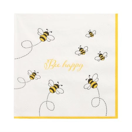 Servetten 3-laags 1/4 vouw 33cm x 33cm Wit Bee Happy