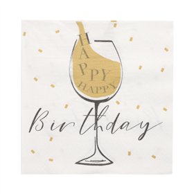 Servetten 3-laags 1/4 vouw 33cm x 33cm Wit Happy Birthday