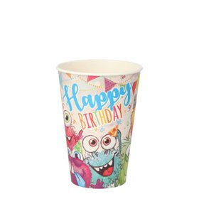Drinkbekers Karton 0,2 l Ø 7cm x 9,7cm kleuren assortiment Funny Monsters