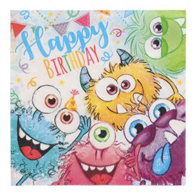 Servetten 3-laags 1/4 vouw 33cm x 33cm Funny Monsters