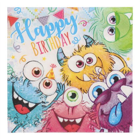 Servetten 3-laags 1/4 vouw 33cm x 33cm Funny Monsters - Horecavoordeel.com