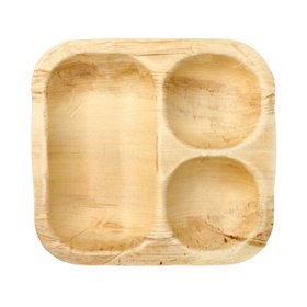 Menubakken topseal Palmblad Pure vierkant 500ml 4cm x 26cm x 26cm 3-vaks - Horecavoordeel.com