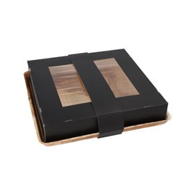 Dienbladen Palmblad vierkant 5 x 25,5 x 25,5cm met separatem Deckel Karton inkl. Sichtfenster aus PLA
