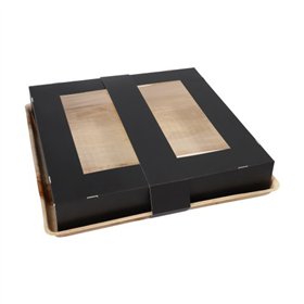 Dienbladen Palmblad vierkant 5cm x 29cm x 29cm mit separatem Deckel inkl. Sichtfenster aus PLA - Horecavoordeel.com