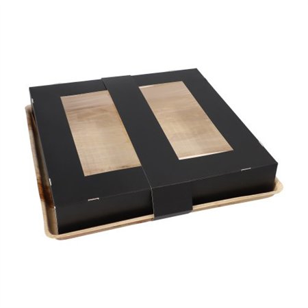 Dienbladen Palmblad vierkant 5cm x 29cm x 29cm mit separatem Deckel inkl. Sichtfenster aus PLA - Horecavoordeel.com