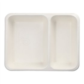 Menubakken topseal Suikerriet PLA gecoat 2-vaks 1200ml 4,9cm x 22,7cm x 17,8cm