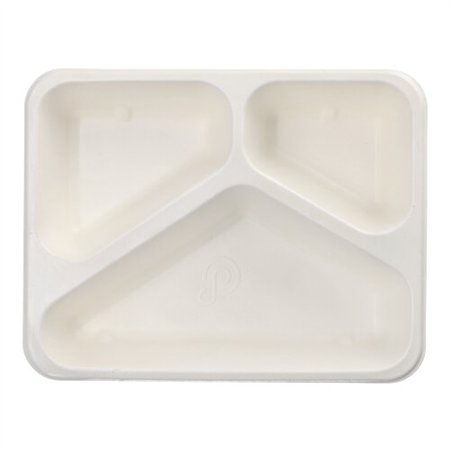 Menubakken topseal Suikerriet PLA gecoat 3-vaks 1000ml 4,9cm x 22,7cm x 17,8cm