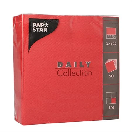 Servetten DAILY Collection 1/4 vouw 2 laags 32cm x 32cm Rood