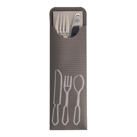 Bestekzakjes 23,5cm x 7,3cm antraciet inclusief gekleurde servet Bistro - Horecavoordeel.com