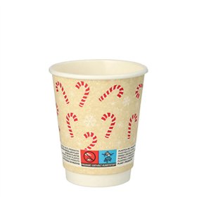 Drinkbekers dubbelwandig Karton 0,2 l Ø 8cm x 9,3cm Candy Canes