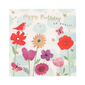 Servetten 3-laags 1/4 vouw 33cm x 33cm Birthday Flowers