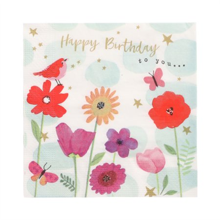 Servetten 3-laags 1/4 vouw 33cm x 33cm Birthday Flowers - Horecavoordeel.com