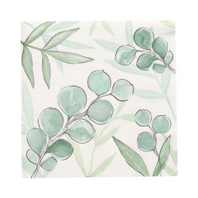 Servetten 3-laags 1/4 vouw 33cm x 33cm Eucalyptus Twigs - Horecavoordeel.com