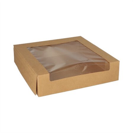 Gebaksdozen met deksel vierkant 5,5cm x 23cm x 23cm met PLA venster