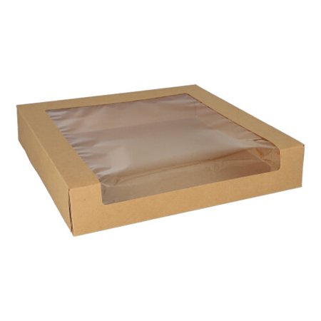 Gebaksdozen met deksel vierkant 5,5cm x 30cm x 30cm met PLA venster - Horecavoordeel.com