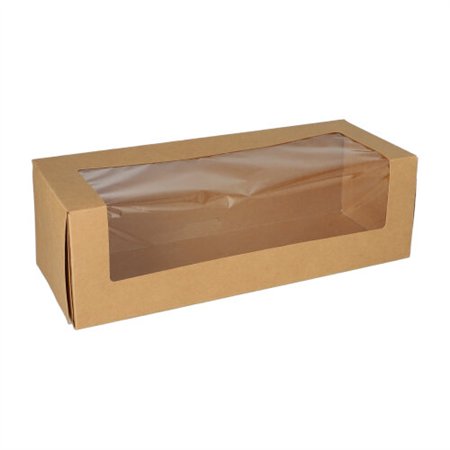 Gebaksdozen met deksel rechthoekig 10cm x 32cm x 12cm met PLA venster - Horecavoordeel.com