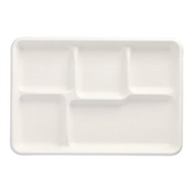 Menuschaal Suikerriet Pure 5-vaks 2,4cm x 21,6cm x 31,7cm Wit - Horecavoordeel.com