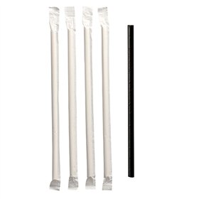 Drinkrietjes Papier Ø 6mm x 20cm Zwart per stuk verpakt