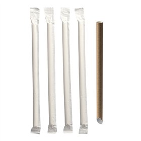 Bubble Tea Drinkrietjes Papier Pure Ø 12mm x 20cm Bruin enkel verpakt eenzijdig schuin - Horecavoordeel.com