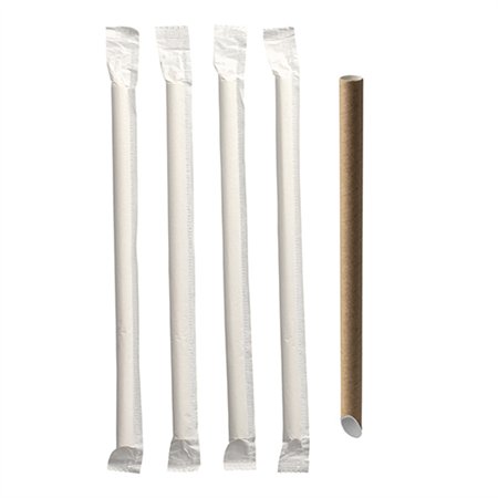 Bubble Tea Drinkrietjes Papier Pure Ø 12mm x 20cm Bruin enkel verpakt eenzijdig schuin - Horecavoordeel.com
