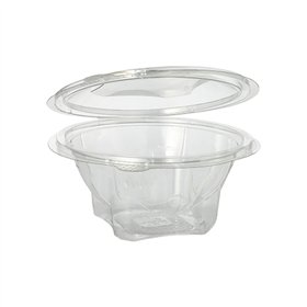 Saladebakken met deksels R-PET rond 500ml Ø 15,5cm x 6,8cm Glashelder - Horecavoordeel.com