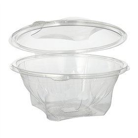 Saladebakken met deksels R-PET rond 1000ml Ø 18,5cm x 7,8cm Glashelder