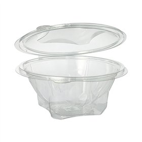 Saladebakken met deksels R-PET rond 750ml Ø 17,4cm x 7,3cm Glashelder