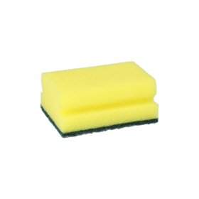 Pannensponsen rechthoekig 4,1cm x 9,5cm x 6,8cm Geel/Groen met handgreep - Horecavoordeel.com