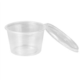 Sausbakjes met deksel PP rond 100ml Ø 7cm x 4,4cm Transparant - Horecavoordeel.com