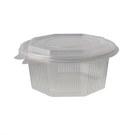 Saladebakken met vaste deksel PP achthoekig 750ml 6,1cm x 13cm x 13cm Transparant