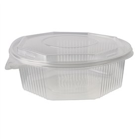 Saladebakken met vaste deksel PP achthoekig 1,5 l 5,9cm x 18cm x 18cm Transparant
