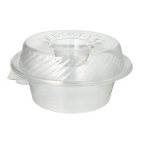 Klapbakjes Saladeschalen met deksels PP rond 1400ml 11,4cm x 22cm x 21,5cm met dipbakje