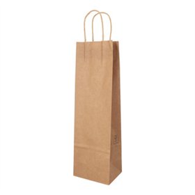 Flessendraagtas recycled Papier 40cm x 12cm x 9,5cm Bruin met gedraaid handvat - Horecavoordeel.com